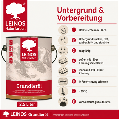 LEINOS 220 Grundieröl für Innen 2,5 l | Offenporige Grundierung mit gutem Eindringvermögen für wenig beanspruchte Holzteile | optimalen Kontakt für weitere Anstriche