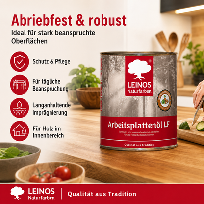 Arbeitsplattenöl  0,75 L | lebensmittelecht & speichelfrei nach EN 71-3 | schmutz-, wasser- & fettabweisend | Öl-Harz-Rezeptur ohne Film | für Holz-Küchenplatten, Schneidebretter, Tische & Kinderspielzeug