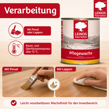 Leinos-Pflegewachs 340 | 0,75 Liter | Leicht verarbeitbares Wachsfinish | Für gewachste Flächen & wenig beanspruchte geölte Oberflächen | Auffrischung & Veredelung für Möbel, Holz & Naturmaterialien