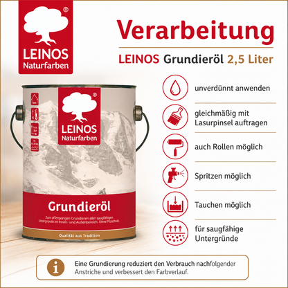 LEINOS 220 Grundieröl für Innen 2,5 l | Offenporige Grundierung mit gutem Eindringvermögen für wenig beanspruchte Holzteile | optimalen Kontakt für weitere Anstriche