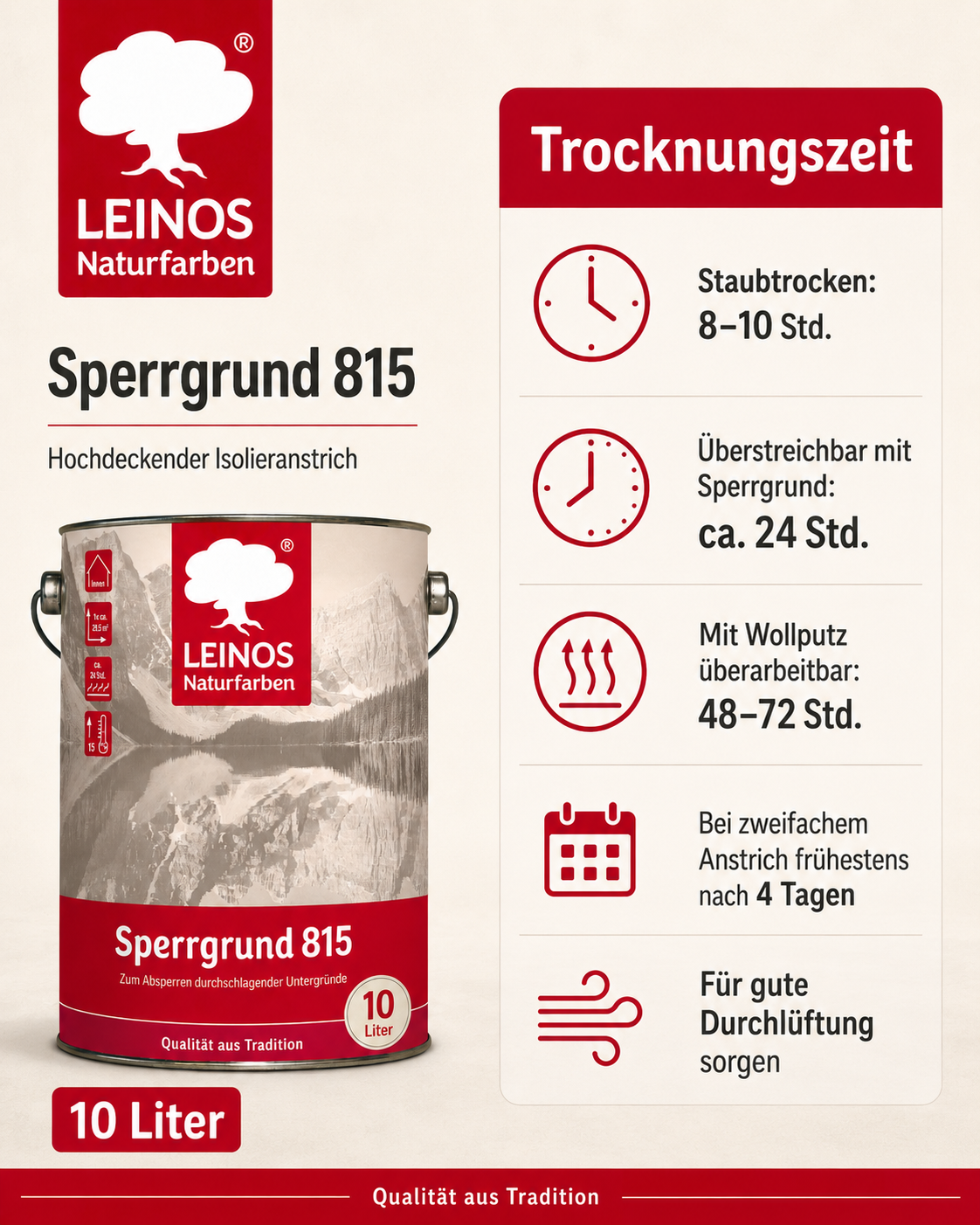 LEINOS 815 Sperrgrund 10 Liter  | Hochdeckend: Erzeugt einen weißen, leicht rauen Untergrund, der für nachfolgende Anstriche gute Haftung bietet