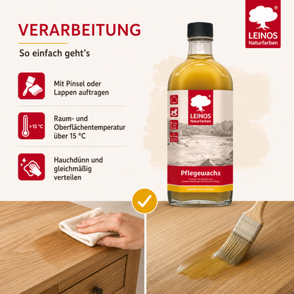 Leinos-Pflegewachs 340 | 0,25 Liter | Leicht verarbeitbares Wachsfinish | Für gewachste Flächen & wenig beanspruchte geölte Oberflächen | Auffrischung & Veredelung für Möbel, Holz & Naturmaterialien