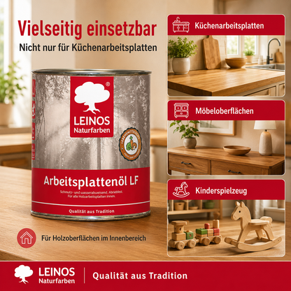 Arbeitsplattenöl  0,75 L | lebensmittelecht & speichelfrei nach EN 71-3 | schmutz-, wasser- & fettabweisend | Öl-Harz-Rezeptur ohne Film | für Holz-Küchenplatten, Schneidebretter, Tische & Kinderspielzeug