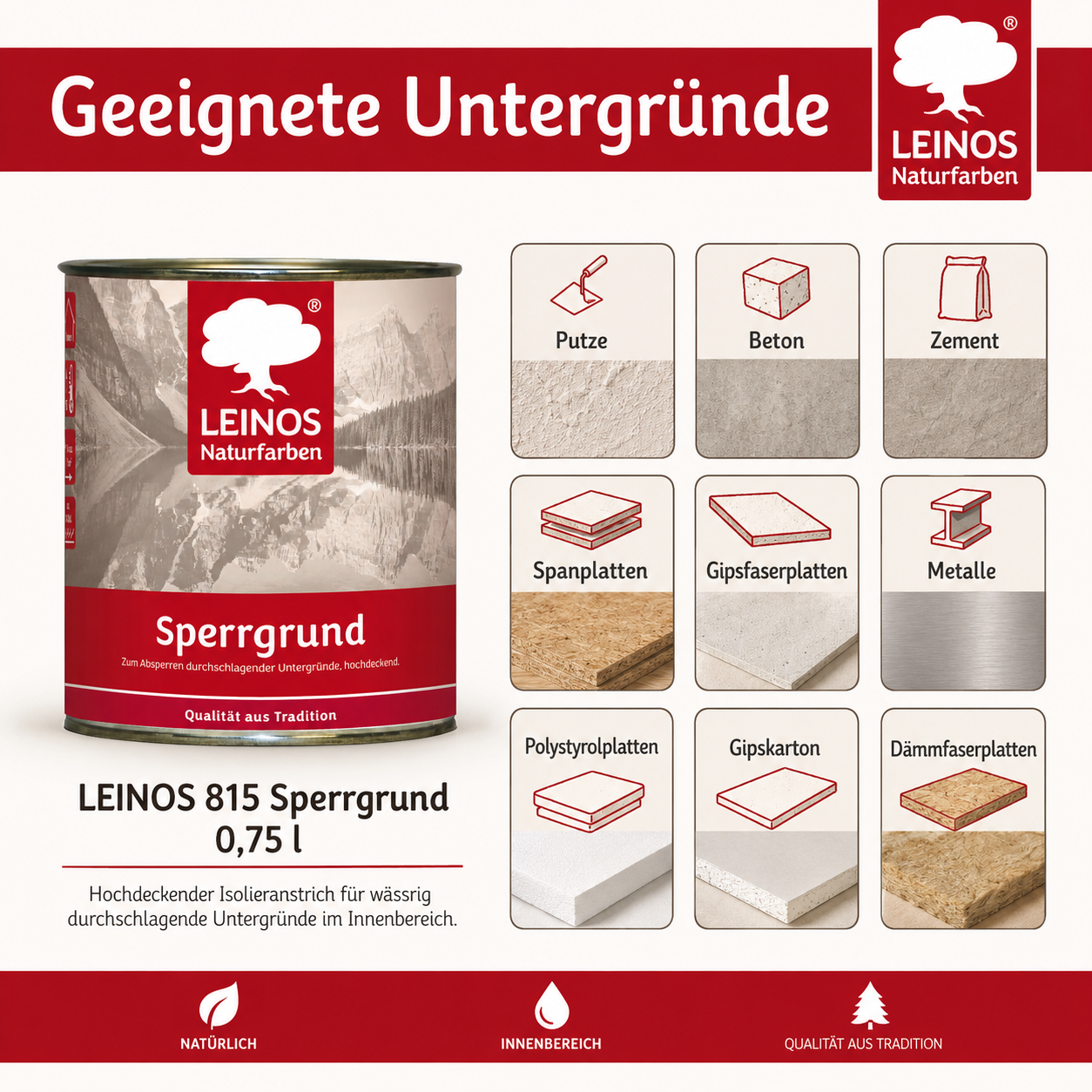 LEINOS 815 Sperrgrund 0,75 l | Hochdeckend: Erzeugt einen weißen, leicht rauen Untergrund, der für nachfolgende Anstriche gute Haftung bietet