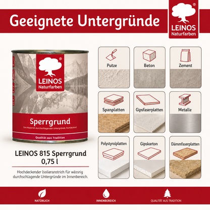 LEINOS 815 Sperrgrund 0,75 l | Hochdeckend: Erzeugt einen weißen, leicht rauen Untergrund, der für nachfolgende Anstriche gute Haftung bietet