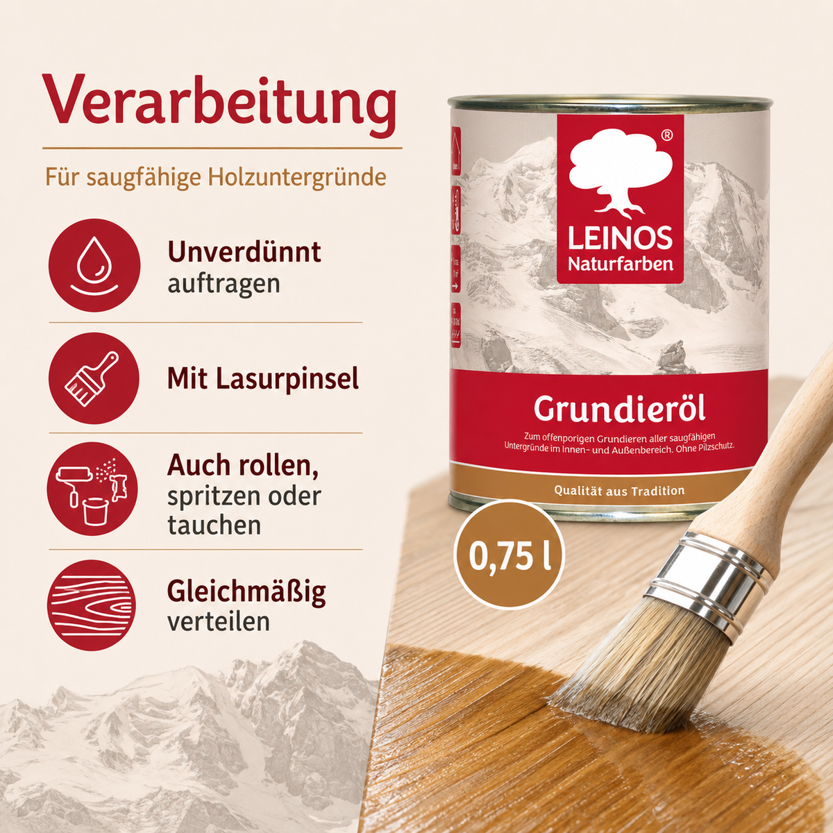 LEINOS Grundieröl 0,75 l – farblos, offenporig, tief eindringend, lösemittelarm; ideale Basis für saugfähiges Holz innen & außen, ohne UV-/Pilzschutz, für wenig beanspruchte Flächen