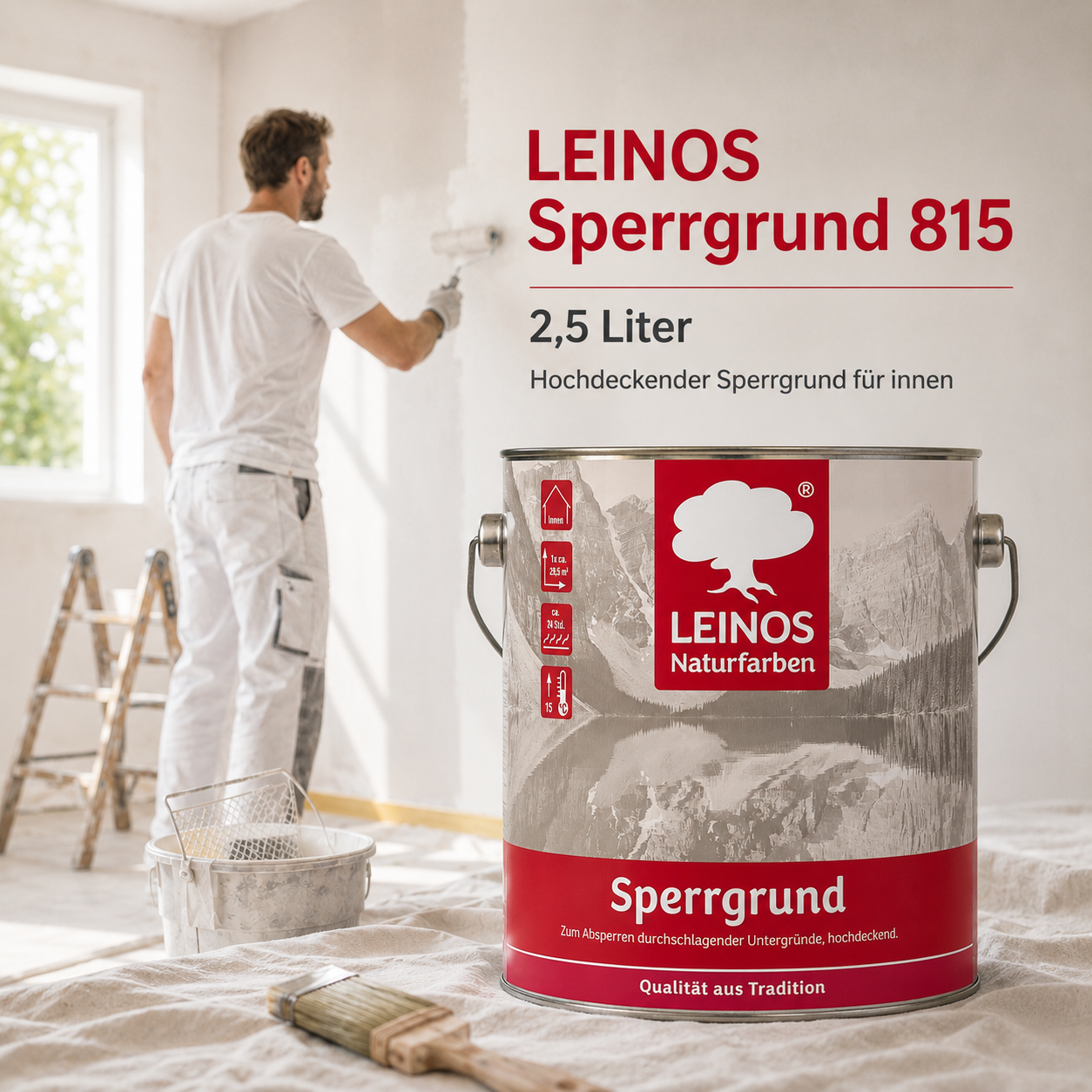 LEINOS 815 Sperrgrund 2,5 l | Hochdeckend: Erzeugt einen weißen, leicht rauen Untergrund, der für nachfolgende Anstriche gute Haftung bietet
