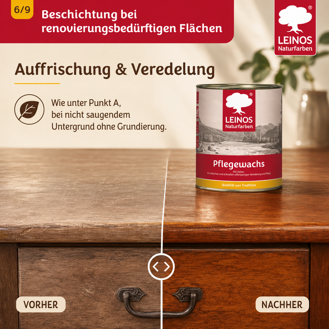Leinos-Pflegewachs 340 | 0,75 Liter | Leicht verarbeitbares Wachsfinish | Für gewachste Flächen & wenig beanspruchte geölte Oberflächen | Auffrischung & Veredelung für Möbel, Holz & Naturmaterialien