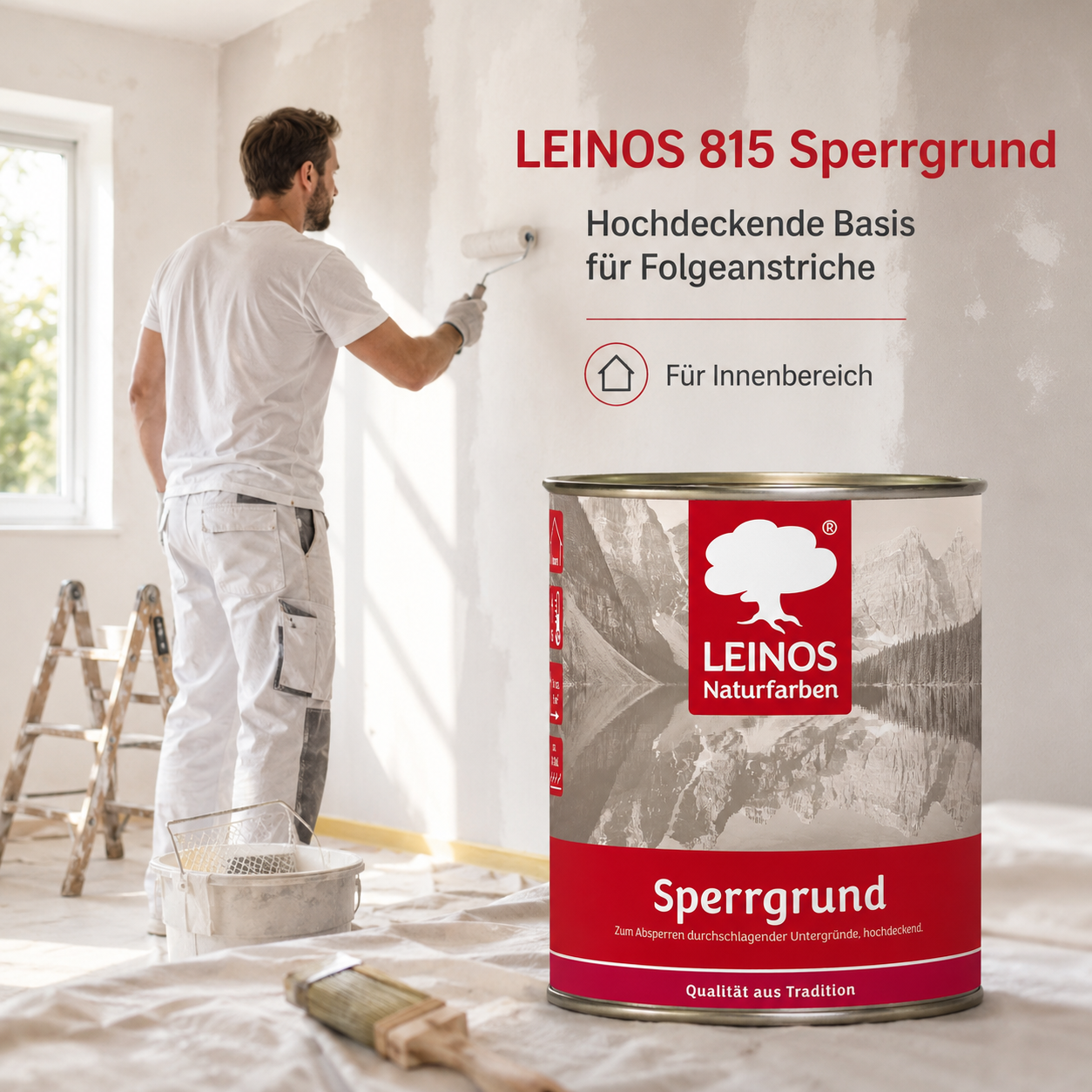 LEINOS 815 Sperrgrund 0,75 l | Hochdeckend: Erzeugt einen weißen, leicht rauen Untergrund, der für nachfolgende Anstriche gute Haftung bietet