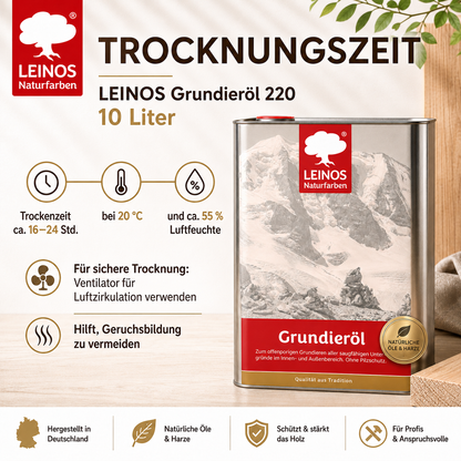 LEINOS Grundieröl 10 l – farblos, offenporig, lösemittelarm; tiefenwirksame Grundierung für saugfähiges Holz innen & außen, ohne UV-/Pilzschutz, hohe Ergiebigkeit für größere, wenig beanspruchte Flächen