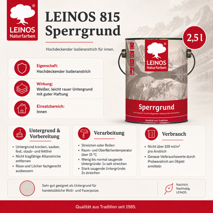 LEINOS 815 Sperrgrund 2,5 l | Hochdeckend: Erzeugt einen weißen, leicht rauen Untergrund, der für nachfolgende Anstriche gute Haftung bietet