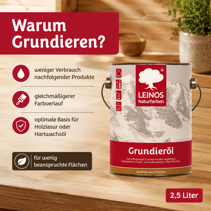 LEINOS 220 Grundieröl für Innen 2,5 l | Offenporige Grundierung mit gutem Eindringvermögen für wenig beanspruchte Holzteile | optimalen Kontakt für weitere Anstriche
