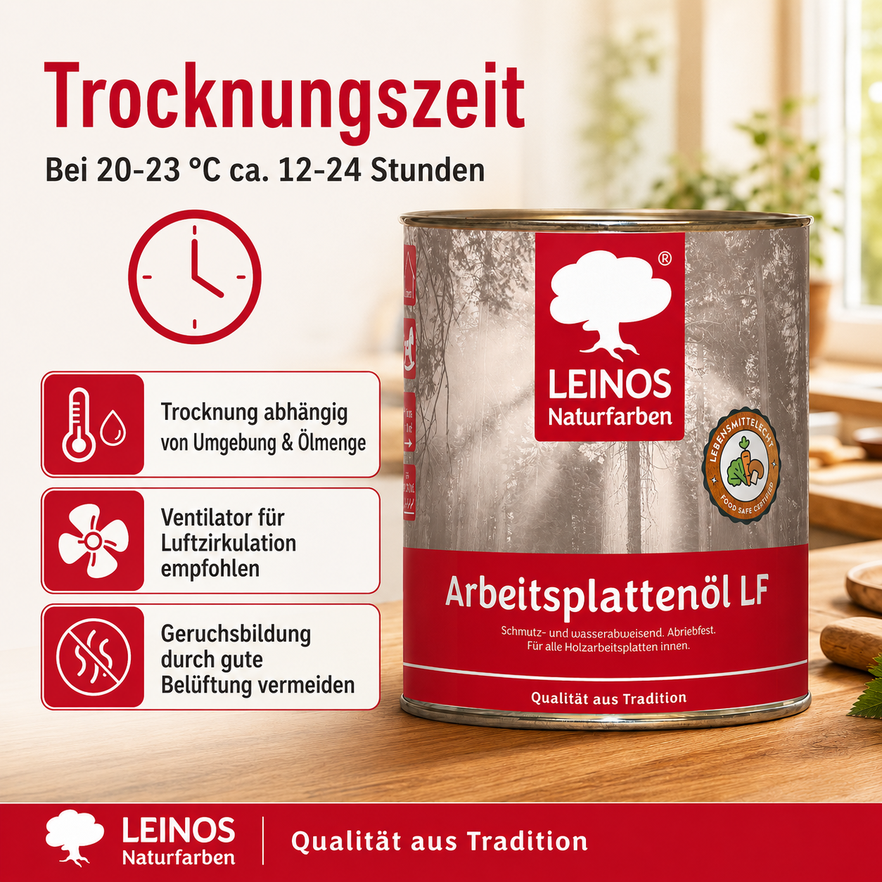 Arbeitsplattenöl  0,75 L | lebensmittelecht & speichelfrei nach EN 71-3 | schmutz-, wasser- & fettabweisend | Öl-Harz-Rezeptur ohne Film | für Holz-Küchenplatten, Schneidebretter, Tische & Kinderspielzeug
