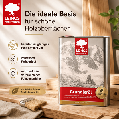 LEINOS Grundieröl 10 l – farblos, offenporig, lösemittelarm; tiefenwirksame Grundierung für saugfähiges Holz innen & außen, ohne UV-/Pilzschutz, hohe Ergiebigkeit für größere, wenig beanspruchte Flächen