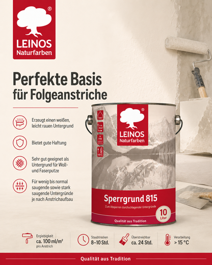 LEINOS 815 Sperrgrund 10 Liter  | Hochdeckend: Erzeugt einen weißen, leicht rauen Untergrund, der für nachfolgende Anstriche gute Haftung bietet
