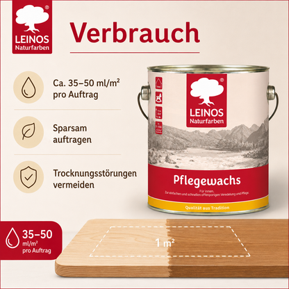 Leinos-Pflegewachs 340 | 2,5 Liter | Leicht verarbeitbares Wachsfinish | Für gewachste Flächen & wenig beanspruchte geölte Oberflächen | Auffrischung & Veredelung für Möbel, Holz & Naturmaterialien