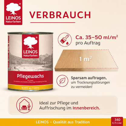 Leinos-Pflegewachs 340 | 0,75 Liter | Leicht verarbeitbares Wachsfinish | Für gewachste Flächen & wenig beanspruchte geölte Oberflächen | Auffrischung & Veredelung für Möbel, Holz & Naturmaterialien