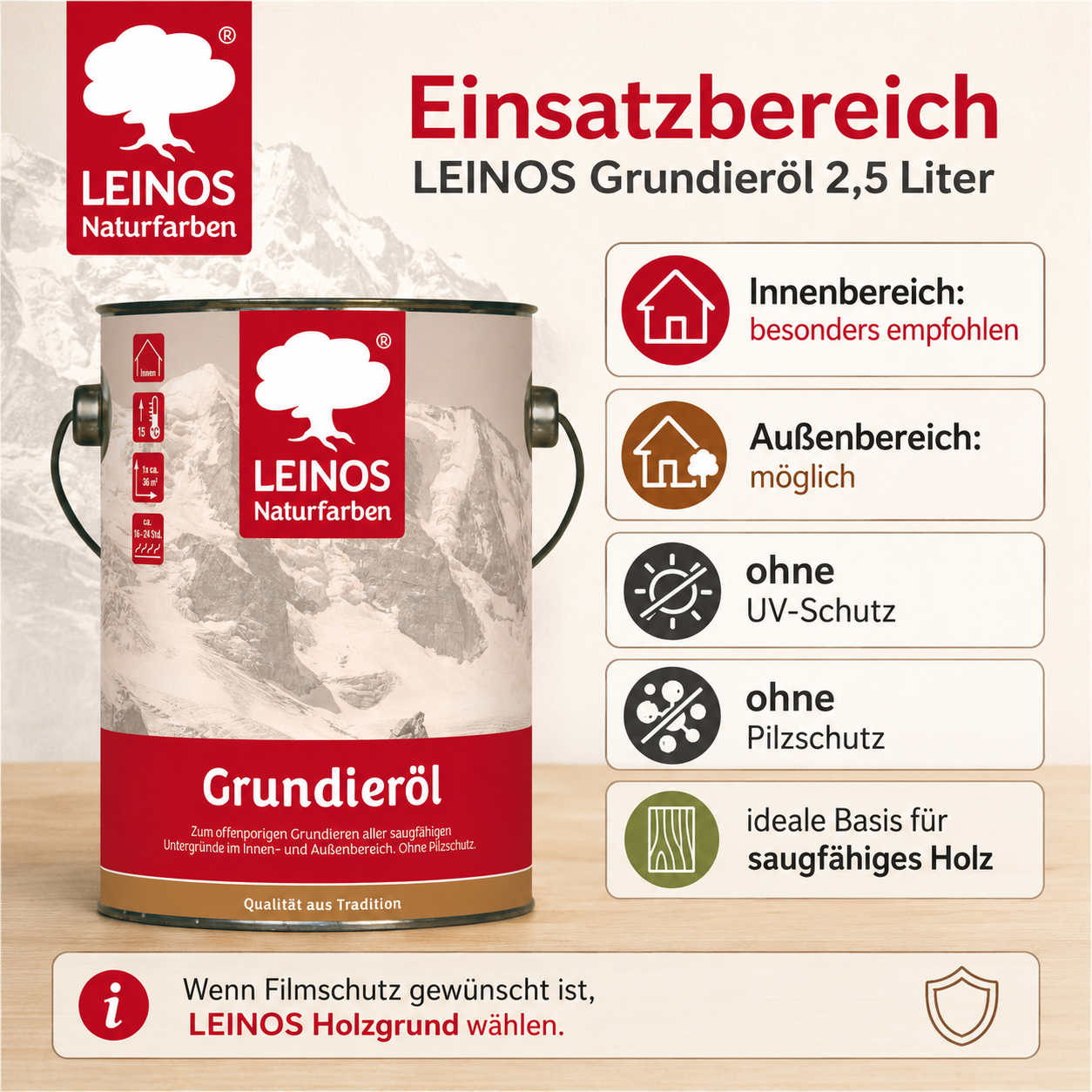 LEINOS 220 Grundieröl für Innen 2,5 l | Offenporige Grundierung mit gutem Eindringvermögen für wenig beanspruchte Holzteile | optimalen Kontakt für weitere Anstriche