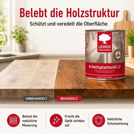 Arbeitsplattenöl  0,75 L | lebensmittelecht & speichelfrei nach EN 71-3 | schmutz-, wasser- & fettabweisend | Öl-Harz-Rezeptur ohne Film | für Holz-Küchenplatten, Schneidebretter, Tische & Kinderspielzeug