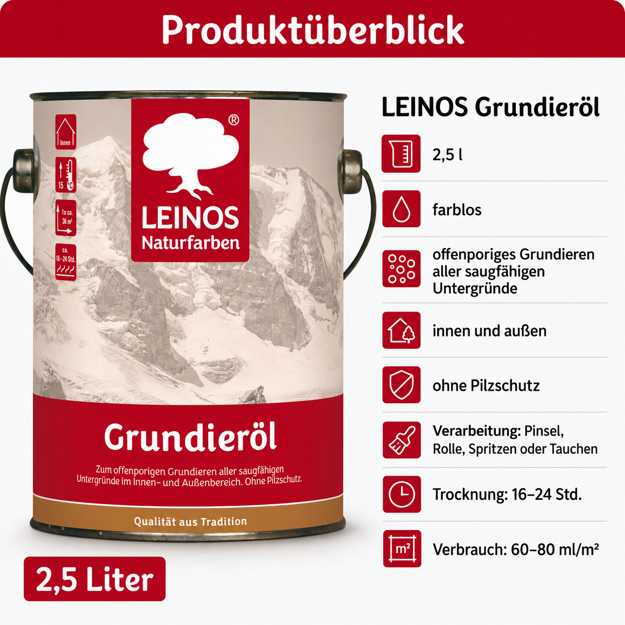 LEINOS 220 Grundieröl für Innen 2,5 l | Offenporige Grundierung mit gutem Eindringvermögen für wenig beanspruchte Holzteile | optimalen Kontakt für weitere Anstriche