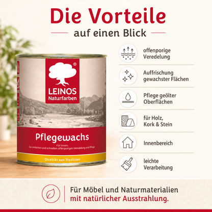 Leinos-Pflegewachs 340 | 0,75 Liter | Leicht verarbeitbares Wachsfinish | Für gewachste Flächen & wenig beanspruchte geölte Oberflächen | Auffrischung & Veredelung für Möbel, Holz & Naturmaterialien