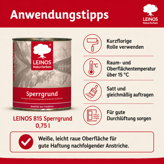 LEINOS 815 Sperrgrund 0,75 l | Hochdeckend: Erzeugt einen weißen, leicht rauen Untergrund, der für nachfolgende Anstriche gute Haftung bietet
