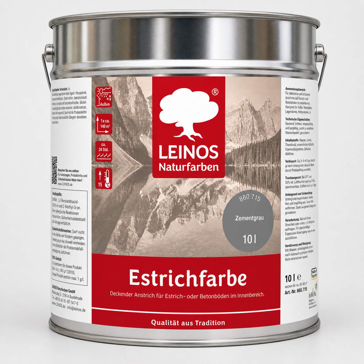 LEINOS 860 Estrichfarbe für Innen, 10l, Zementgrau