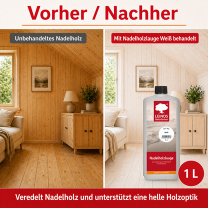 LEINOS 927 Nadelholzlauge 1,00 l weiss | Zur Veredelung von Nadelhölzern im Innenbereich |  für Fußböden, Wände, Decken, Türen, Möbel