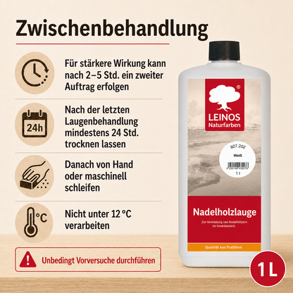 LEINOS 927 Nadelholzlauge 1,00 l weiss | Zur Veredelung von Nadelhölzern im Innenbereich |  für Fußböden, Wände, Decken, Türen, Möbel