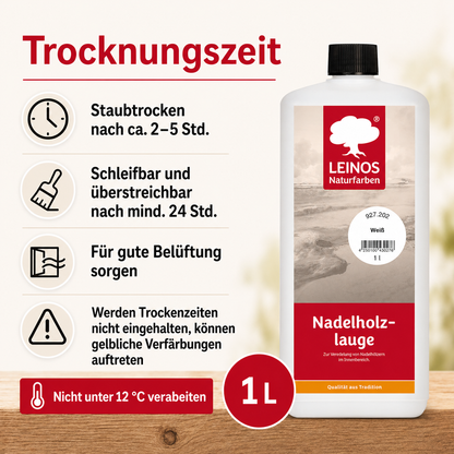 LEINOS 927 Nadelholzlauge 1,00 l weiss | Zur Veredelung von Nadelhölzern im Innenbereich |  für Fußböden, Wände, Decken, Türen, Möbel