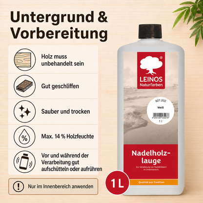 LEINOS 927 Nadelholzlauge 1,00 l weiss | Zur Veredelung von Nadelhölzern im Innenbereich |  für Fußböden, Wände, Decken, Türen, Möbel