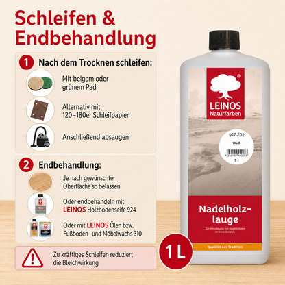 LEINOS 927 Nadelholzlauge 1,00 l weiss | Zur Veredelung von Nadelhölzern im Innenbereich |  für Fußböden, Wände, Decken, Türen, Möbel