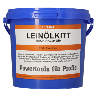 CUT360 Leinölkitt - Fensterkitt für die Einfachverglasung von Fenstern | 5 kg | Glaserkitt geeignet für Holz- und Metallrahmen | Hergestellt aus reinem Leinöl - Made in Germany