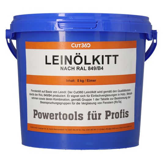 CUT360 Leinölkitt - Fensterkitt für die Einfachverglasung von Fenstern | 5 kg | Glaserkitt geeignet für Holz- und Metallrahmen | Hergestellt aus reinem Leinöl - Made in Germany