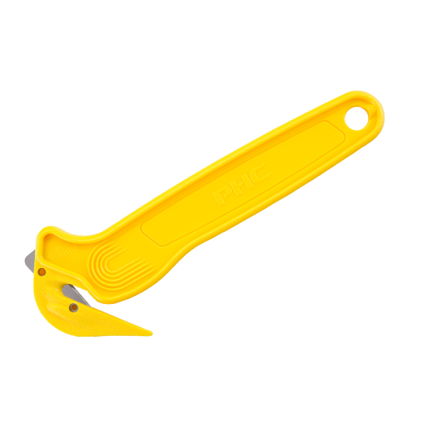Pacific Handy Cutter® Sicherheitsmesser DFC-364, gelbes Cuttermesser mit Klebebandritzer und praktischer Öse