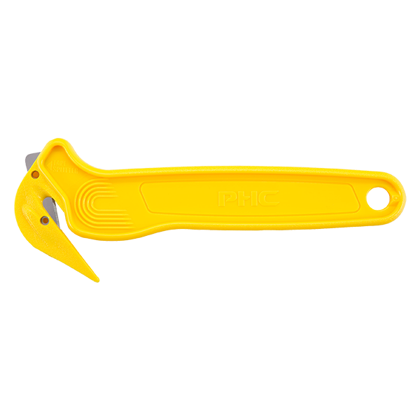 Pacific Handy Cutter® Sicherheitsmesser DFC-364, gelbes Cuttermesser mit Klebebandritzer und praktischer Öse