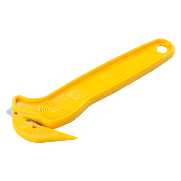 Pacific Handy Cutter® Sicherheitsmesser DFC-364, gelbes Cuttermesser mit Klebebandritzer und praktischer Öse