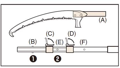 ARS Teleskopsäge UV-47 mit Teleskopgestänge EXP-5.5: Dreiteiliges hochfestes Oval-Aluminiumgestänge, stufenlos verstellbar bis 7 m, Druckknopfarretierung, Klemmhebel, gummierte Kälteisolierung (97 cm)