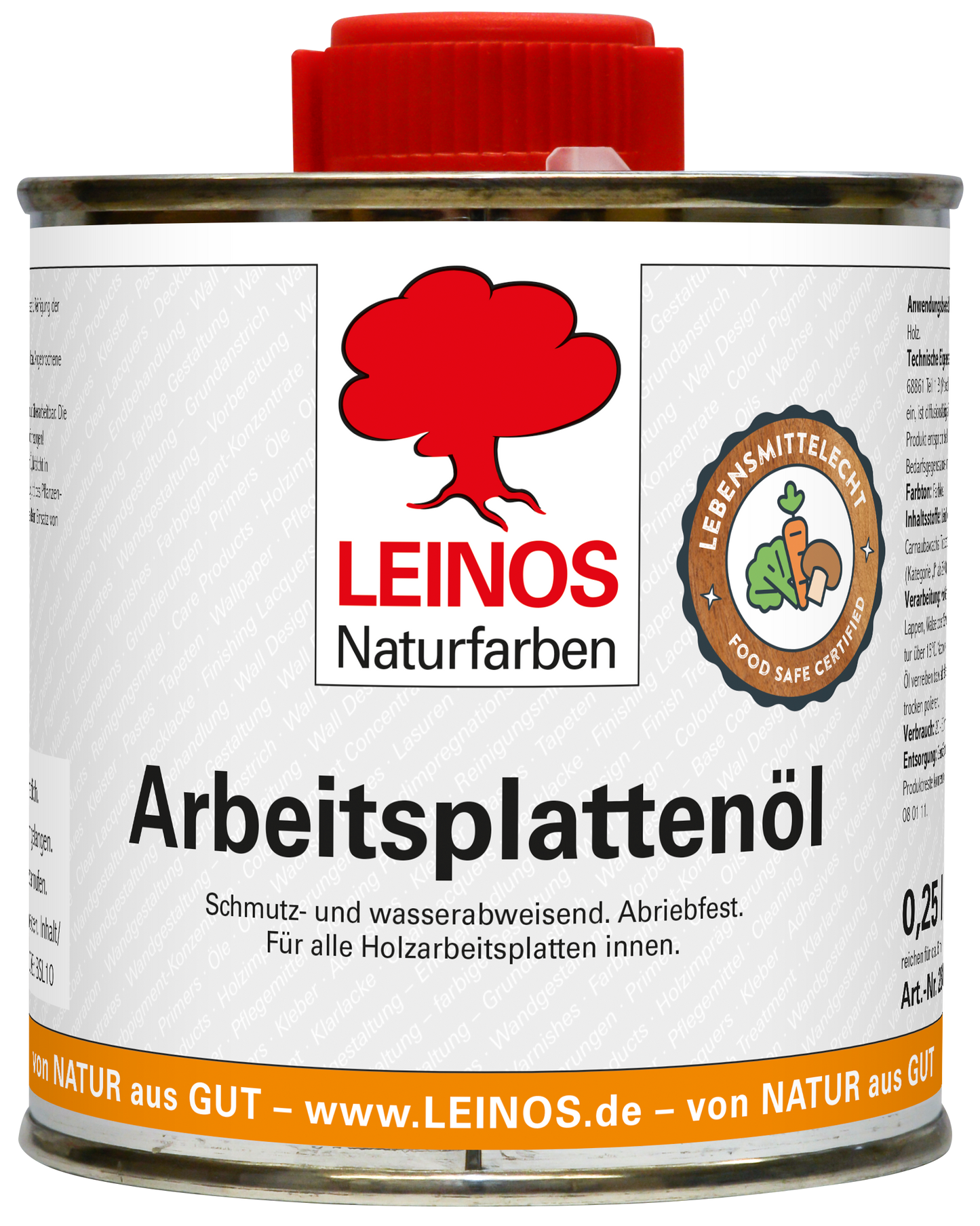 LEINOS 280 Arbeitsplattenöl für Innen 0,25 | Naturöl zur Imprägnierung von Küchenarbeitsplatten, Möbeloberflächen & Kinderspielzeug aus Holz | Speziell für den Küchenbereich, lösemittelfrei