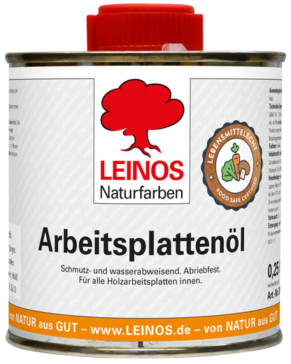 LEINOS 280 Arbeitsplattenöl für Innen 0,25 | Naturöl zur Imprägnierung von Küchenarbeitsplatten, Möbeloberflächen & Kinderspielzeug aus Holz | Speziell für den Küchenbereich, lösemittelfrei