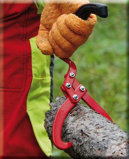 STUBAI Handpackzange 190 mm mit verdrehtem Griff 90° – für Stämme bis Ø180 mm – Qualitätsstahl, pulverbeschichtet, ergonomischer Kunststoffgriff, gezahnte Klingen, mit Öffnungshaken