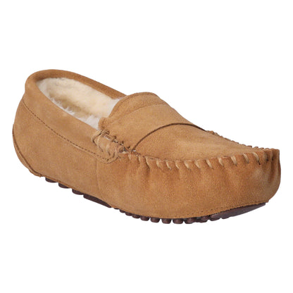 Heitmann Lammfell-Mokassin, Hüttenpatschen, Pantoffeln, Hausschuhe, camel/beige Gr. 37