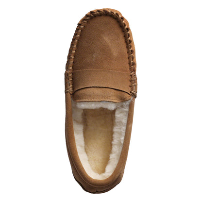 Heitmann Lammfell-Mokassin, Hüttenpatschen, Pantoffeln, Hausschuhe, camel/beige Gr. 37