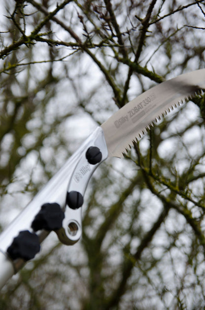 SILKY Zübat Professional Stangensäge 2-teilig 2,0–3,3 m | 330 mm Zugsägeblatt 7,5 Z/30 mm | ovale Alu-Teleskopstange, Doppel-Verriegelung | Gummigriff & Stoßschutz | HookFox optional | Baumpflege