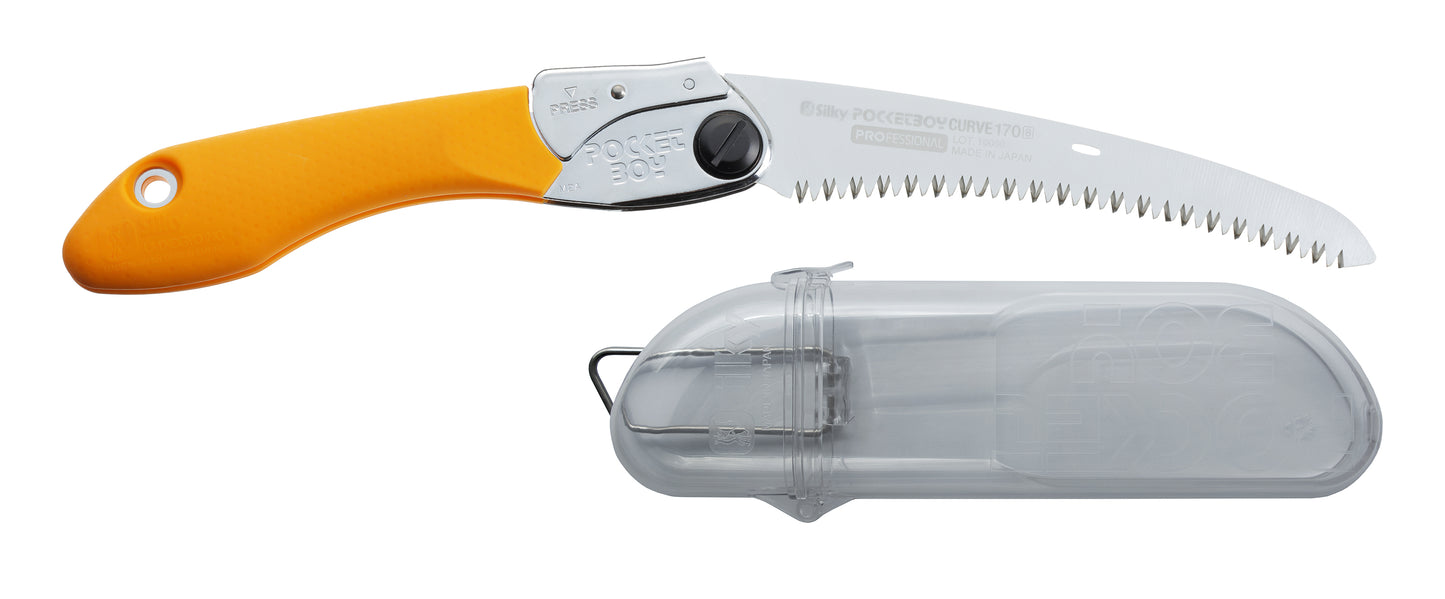 SILKY PocketBoy Curve 170 mm Professional Klappsäge | gebogenes Blatt, grob | Pull-Cut 15–20% schneller als gerade | impulsgehärtete Zähne | Gürtelholster Hartplastik