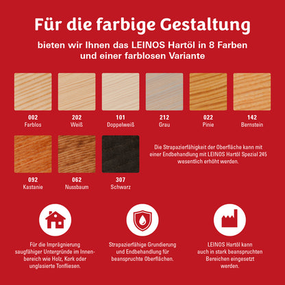 LEINOS Holzöl 10 l | Hartöl Pinie für Tische Möbel Arbeitsplatten | Teak Eiche Möbelöl für effektive Versiegelung und langanhaltenden Schutz im Innenbereich