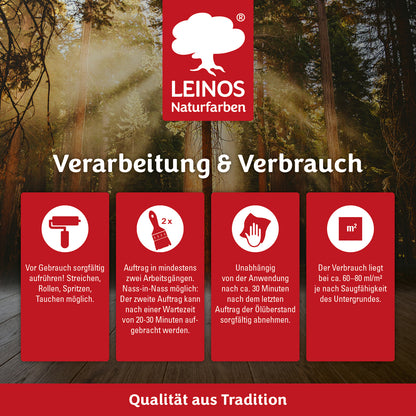 LEINOS Holzöl 10 l | Hartöl Pinie für Tische Möbel Arbeitsplatten | Teak Eiche Möbelöl für effektive Versiegelung und langanhaltenden Schutz im Innenbereich