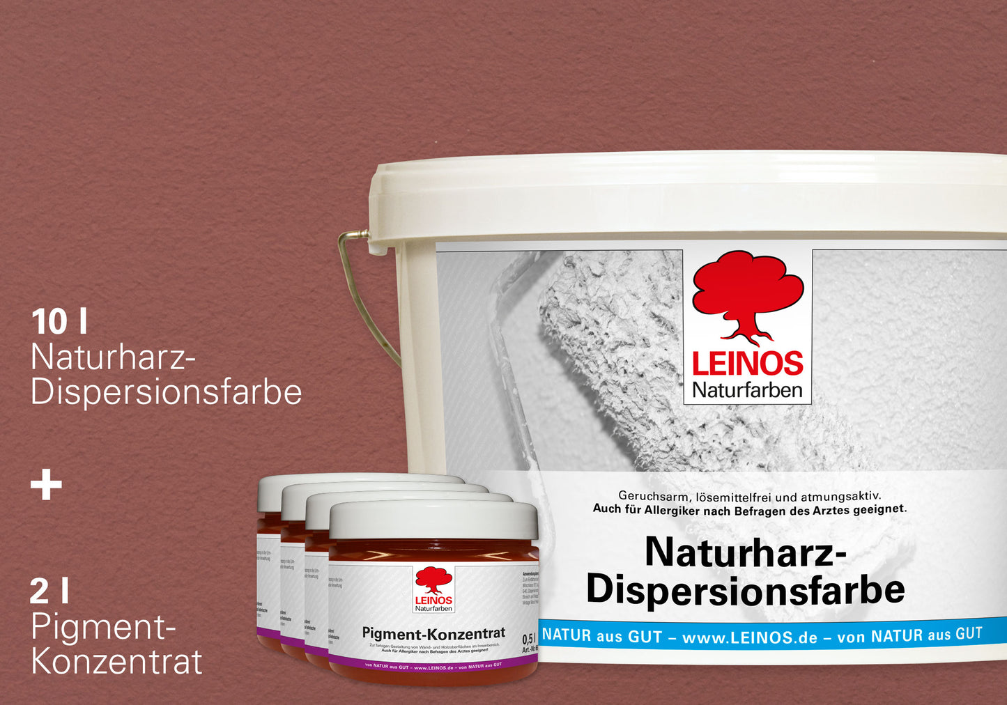 LEINOS Set Wandfarbe - Naturharz-Dispersionsfarbe 660 + Pigment-Konzentrat 668