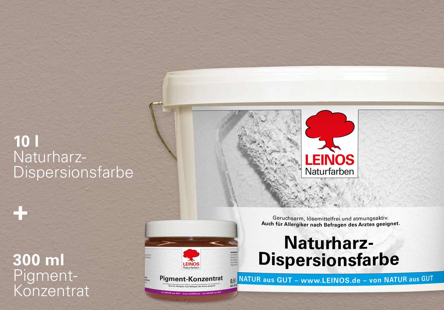 LEINOS Set Wandfarbe - Naturharz-Dispersionsfarbe 660 + Pigment-Konzentrat 668