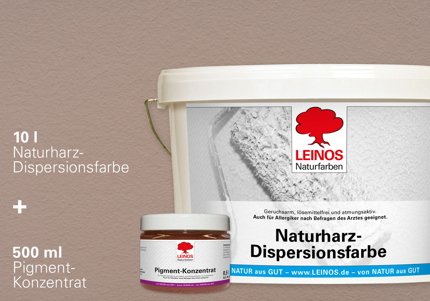 LEINOS Set Wandfarbe - Naturharz-Dispersionsfarbe 660 + Pigment-Konzentrat 668